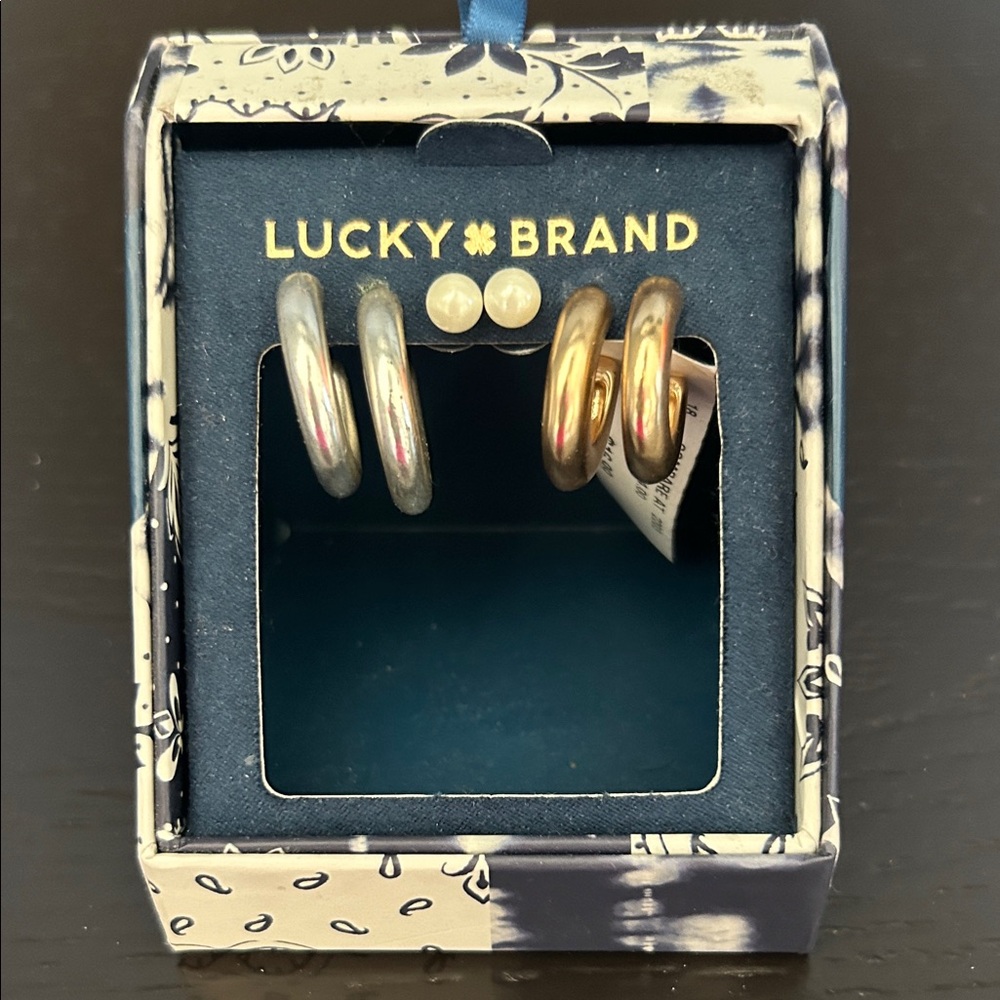 Lucky Brand Silver and Gold Hoop Earrings